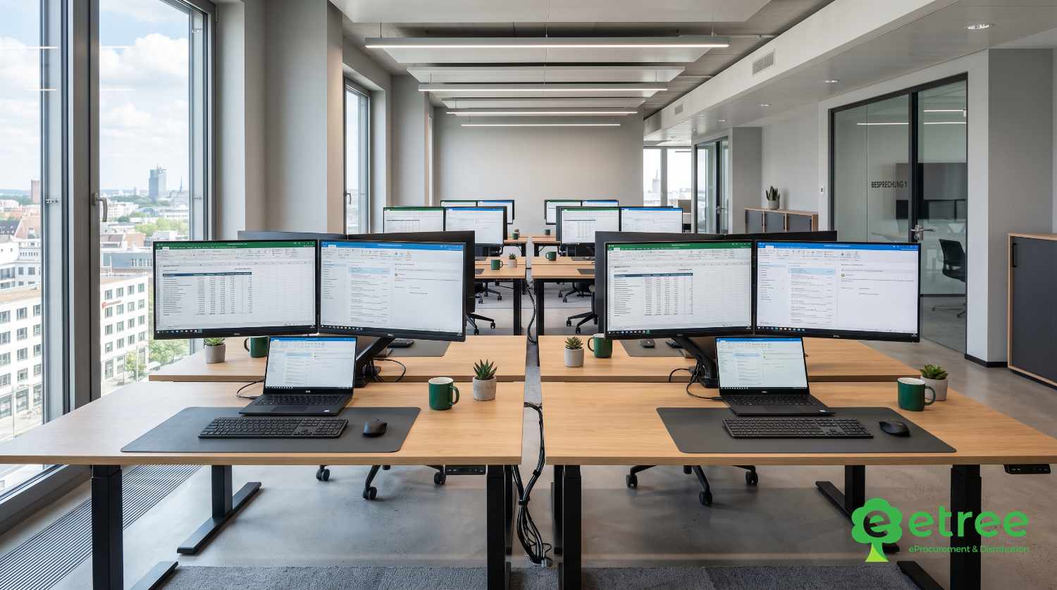 Neu eingerichtete Büro-Arbeitsplätze mit einheitlicher IT-Ausstattung