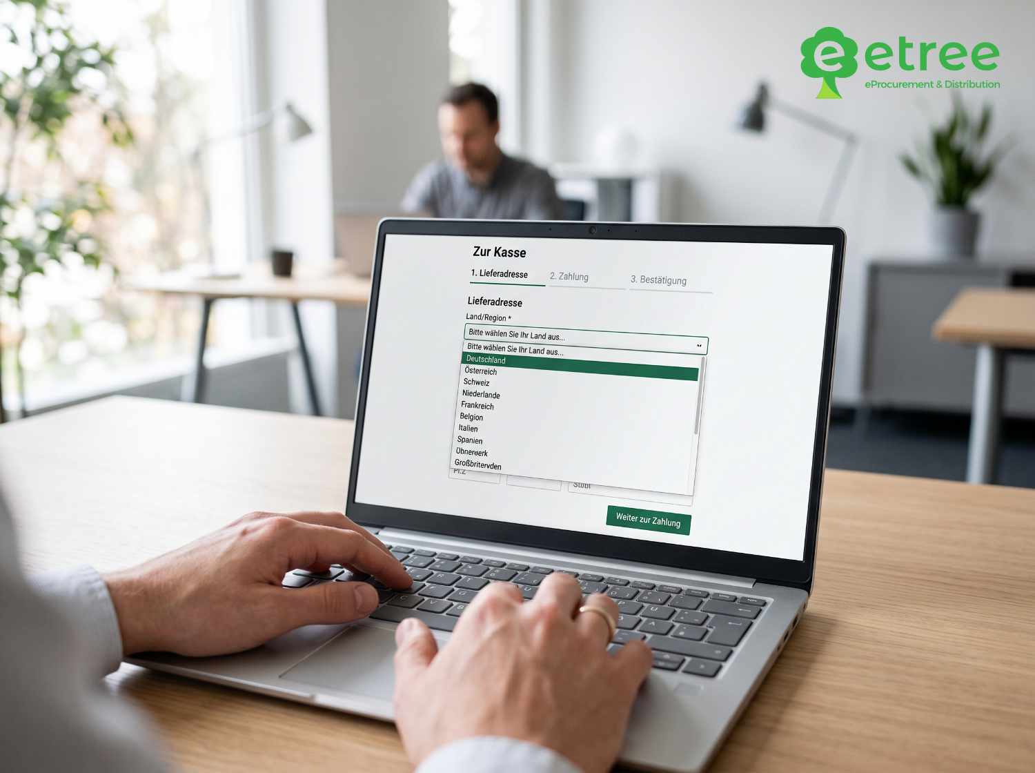 Auswahl und Freischaltung des Ziellands im Bestellprozess