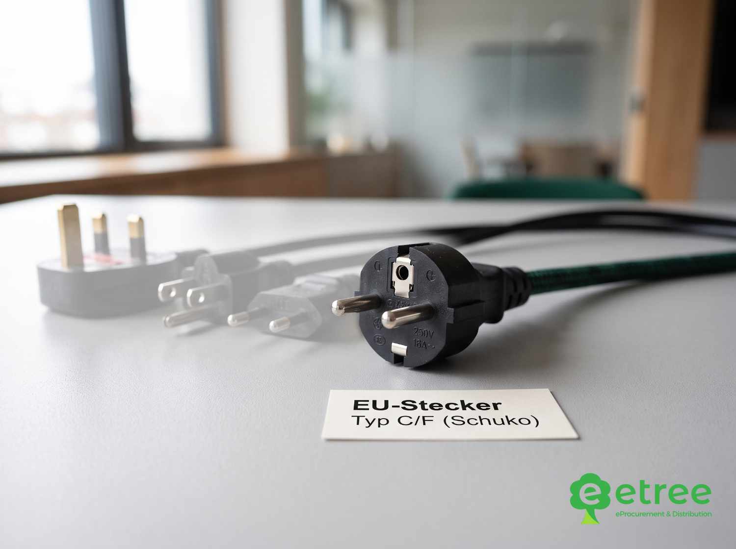 Vergleich von Netzsteckern mit hervorgehobenem EU-Stecker Typ C/F